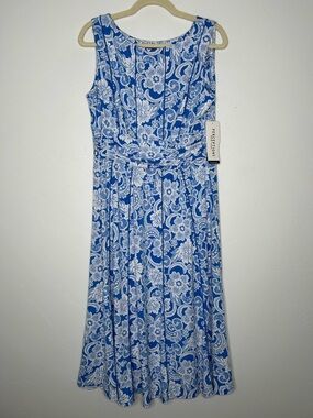 NWT Perceptions Blue & White Floral Midi Tank Dress Large Spring Summer Office